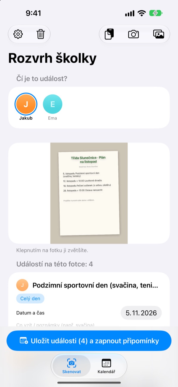 Stačí vyfotit. Na batůžek připomeneme.