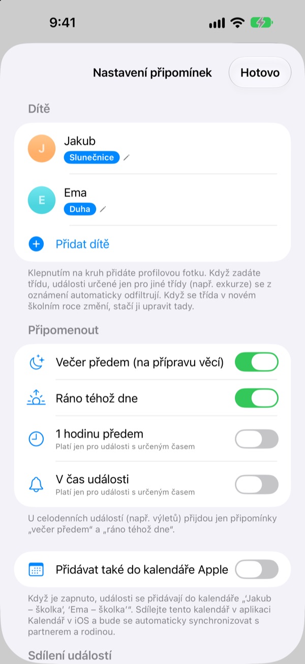 Večer předem připomenutí