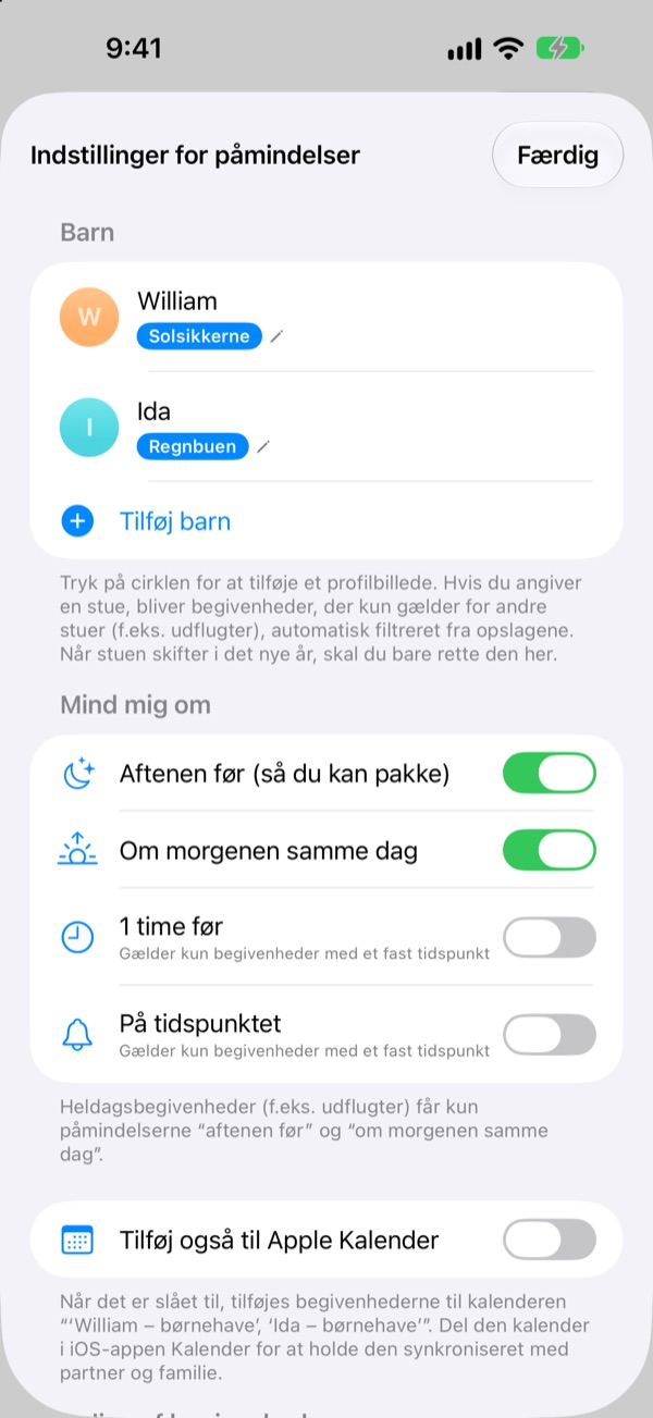 Aftenen før får du besked