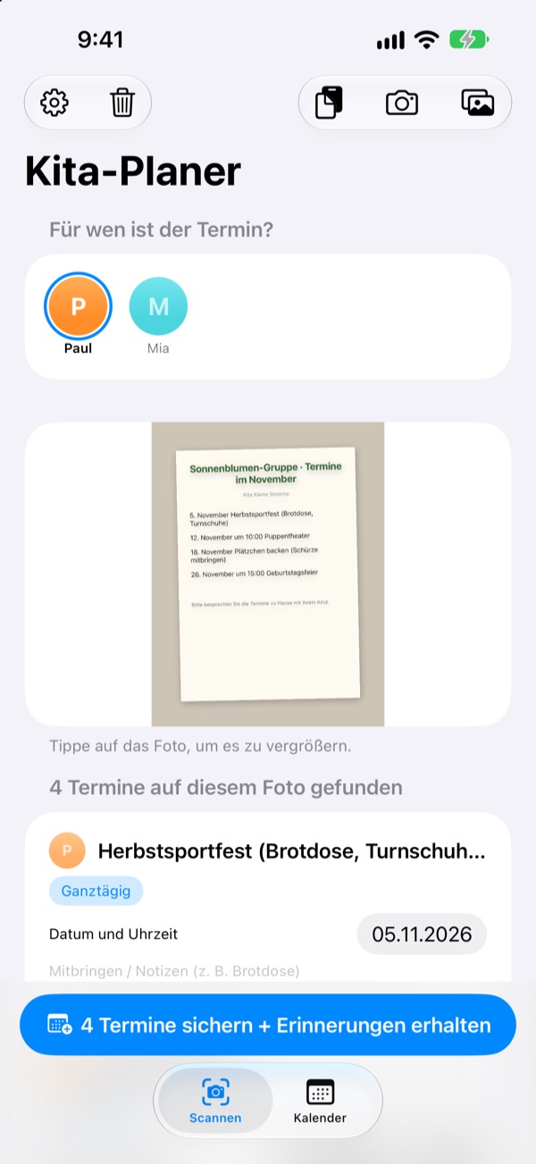 Foto vom Elternbrief. Erinnerung am Vorabend.