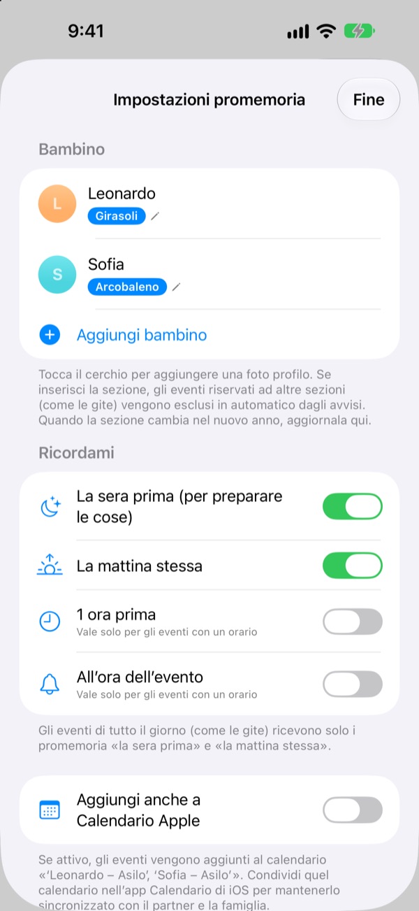 La sera prima, il promemoria