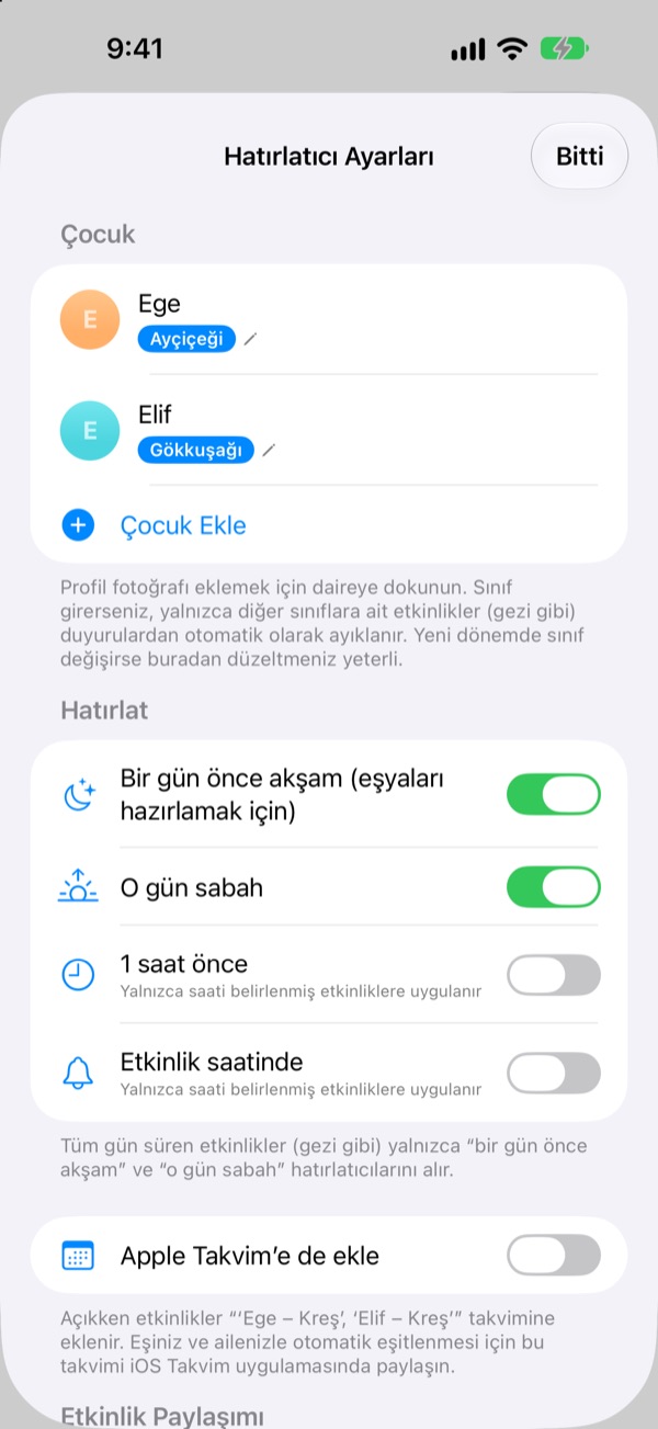 Bir önceki akşam hatırlatma