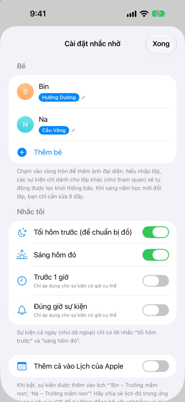 Tối hôm trước, nhắc chuẩn bị đồ