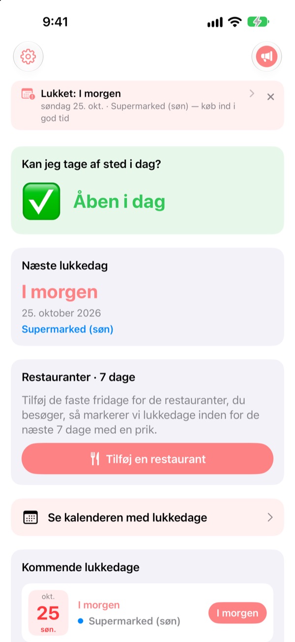 Før du tager ud og handler, så tjek, at der er åbent