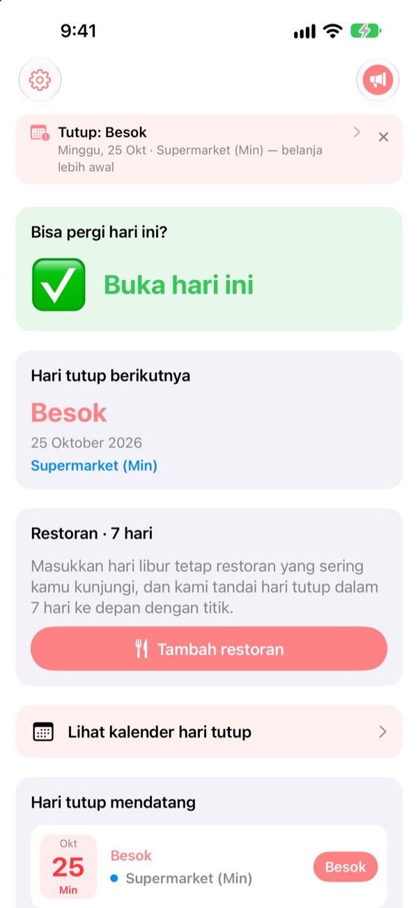 Sebelum berangkat belanja, pastikan tokonya buka