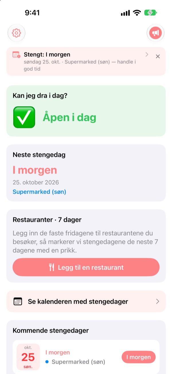 Før du drar og handler, sjekk at det er åpent