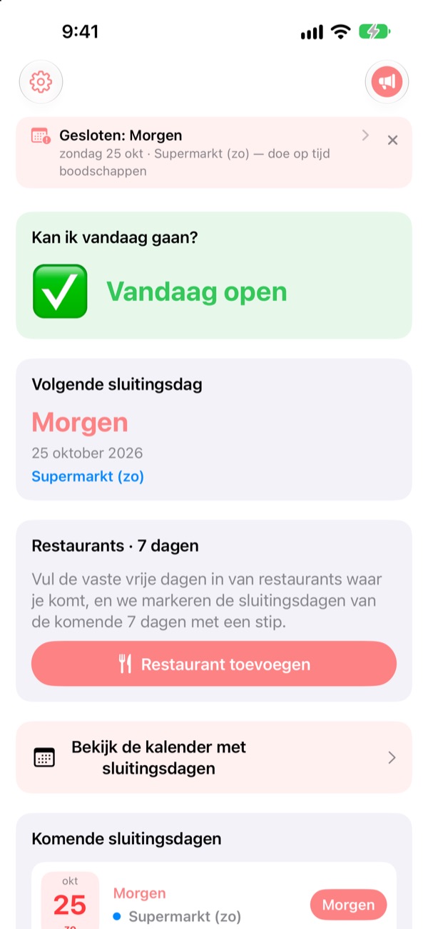 Voor je boodschappen gaat doen: is de winkel vandaag open?