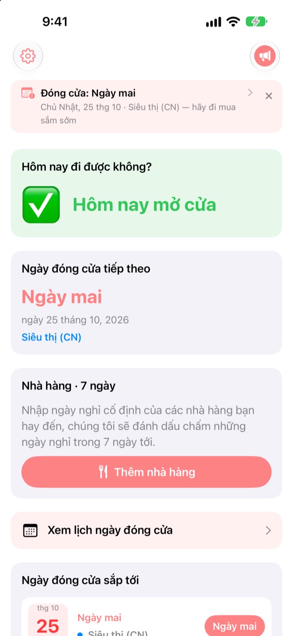 Trước khi đi chợ, xem hôm nay có mở cửa không